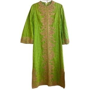 Heavily Embroidered Indian Pakistan‎ Long Gown Dress Bollywood Handmade Green